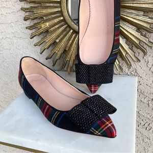 J. Crew Plaid Flats with Black Bow